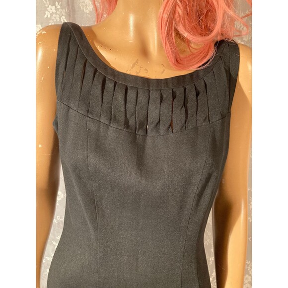 Vintage 60s Black Cocktail Dress Linen Cut Outs Classic 1960s Size Medium - Picture 5 of 6